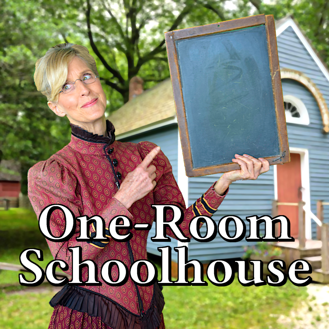 A woman holding an old chalkboard in front of a house.